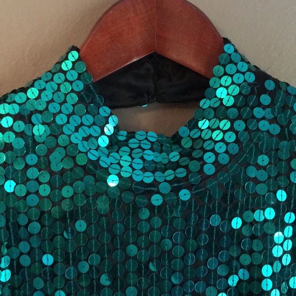 Oleg Cassini Vintage Sequin Gown - Green - Picture 2 of 7